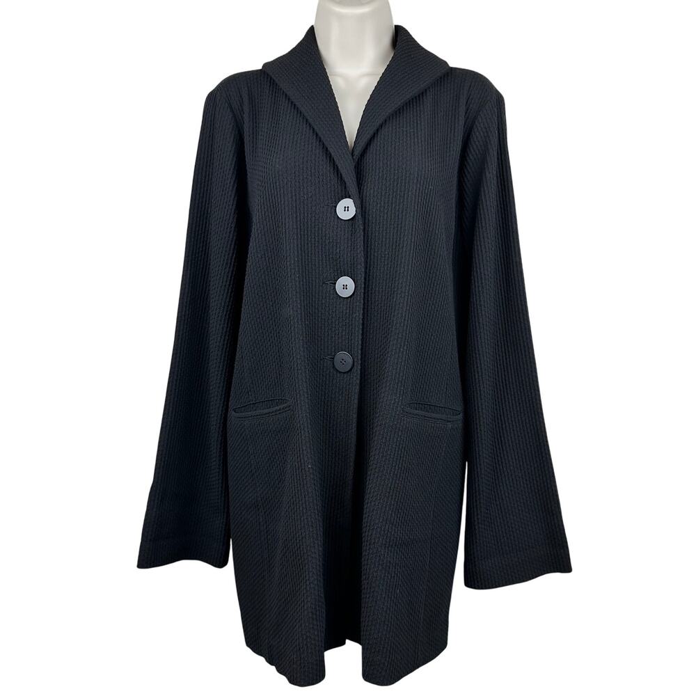 Eileen Fisher Blazer Jacket Textured Button Front Collared Black Medium Classic